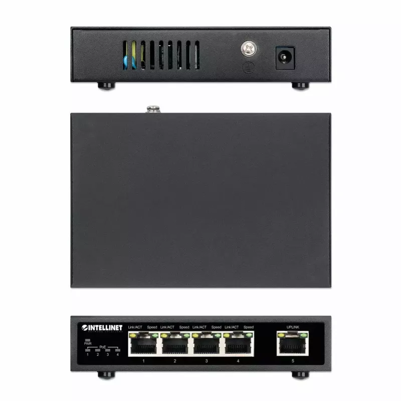 Intellinet 5 prievadų Gigabit Ethernet PoE+ jungiklis 62W 4 PSE prievadai