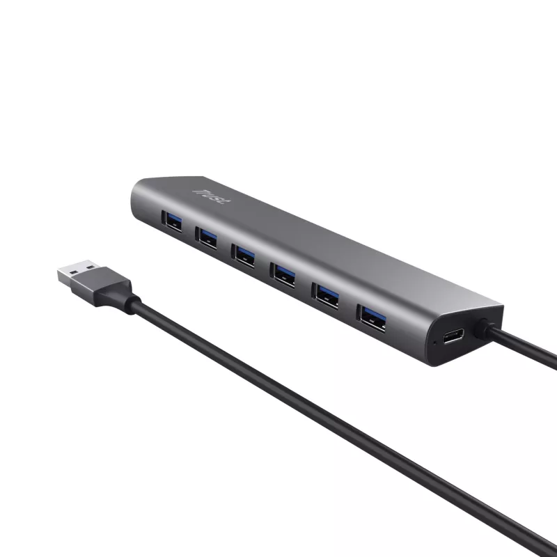 Trust Halyx 24967 USB šakotuvas 7 prievadų, USB 3.2 Gen 1, Type-A, 5000 Mbit/s, sidabrinės spalvos
