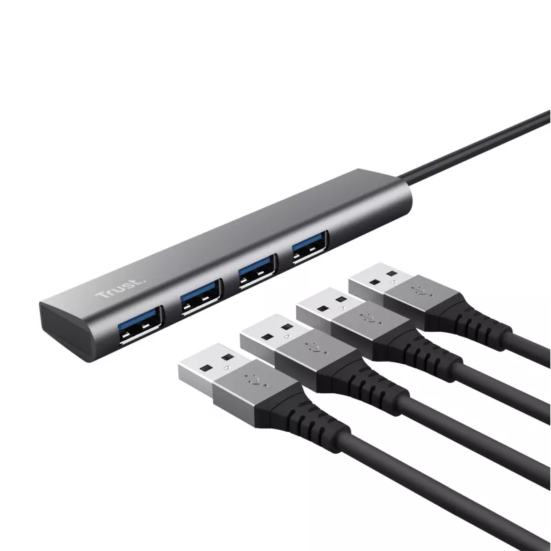 Trust Halyx USB 3.2 Gen 1 (3.1 Gen 1) Type-A 4 prievadų USB šakotuvas, juoda/pilka