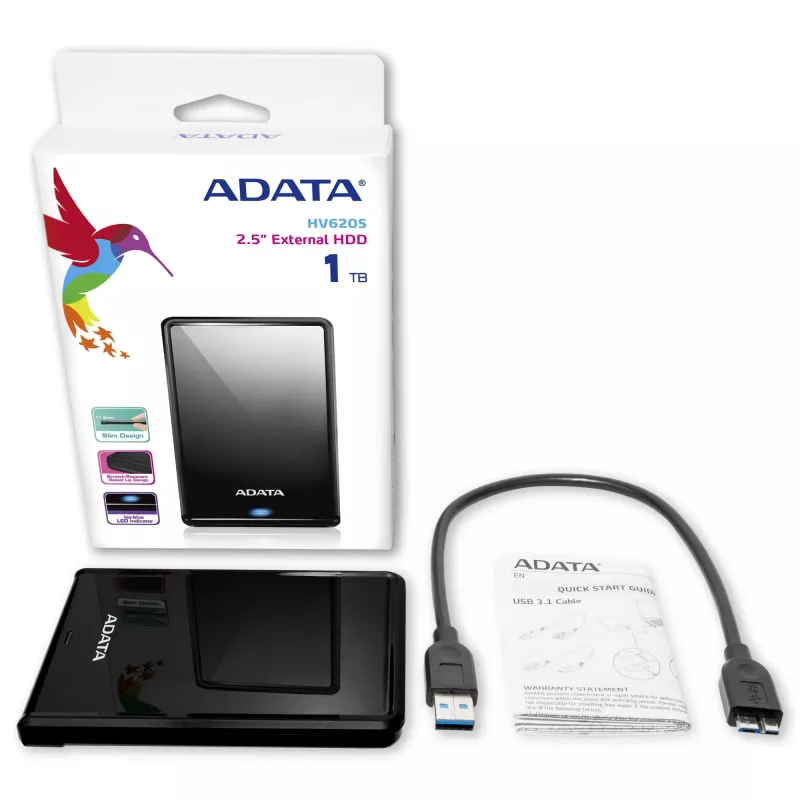 ADATA HV620S išorinis kietasis diskas 1 TB 2,5 colio Micro-USB B 3.2 Gen 1 (3.1 Gen 1) Juodas