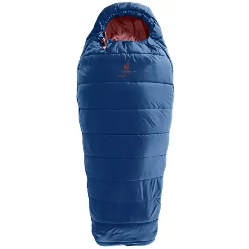 Vaikiškas miegmaišis DEUTER Starlight, mumijos formos, 130–170 cm, vasarinis, 910 g, su gobtuvu, naktinė mėlyna/raudonmedis