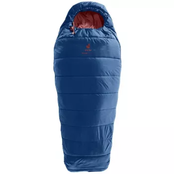 Vaikiškas miegmaišis DEUTER Starlight, mumijos formos, 130–170 cm, vasarinis, 910 g, su gobtuvu, naktinė mėlyna/raudonmedis