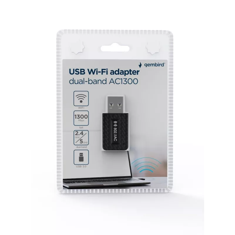 Gembird AC1300 USB Wi-Fi adapteris, dviejų juostų, 867 Mbit/s, USB 3.0, juodas