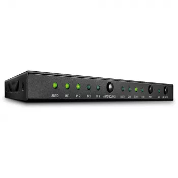 Lindy 4 prievadų HDMI 18G jungiklis su garsu, HDMI, metalinis, juodas, 18 Gbit/s, 3840 x 2160 pikselių, 5.1 kanalai