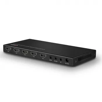 Lindy 4 prievadų HDMI 18G jungiklis su garsu, HDMI, metalinis, juodas, 18 Gbit/s, 3840 x 2160 pikselių, 5.1 kanalai