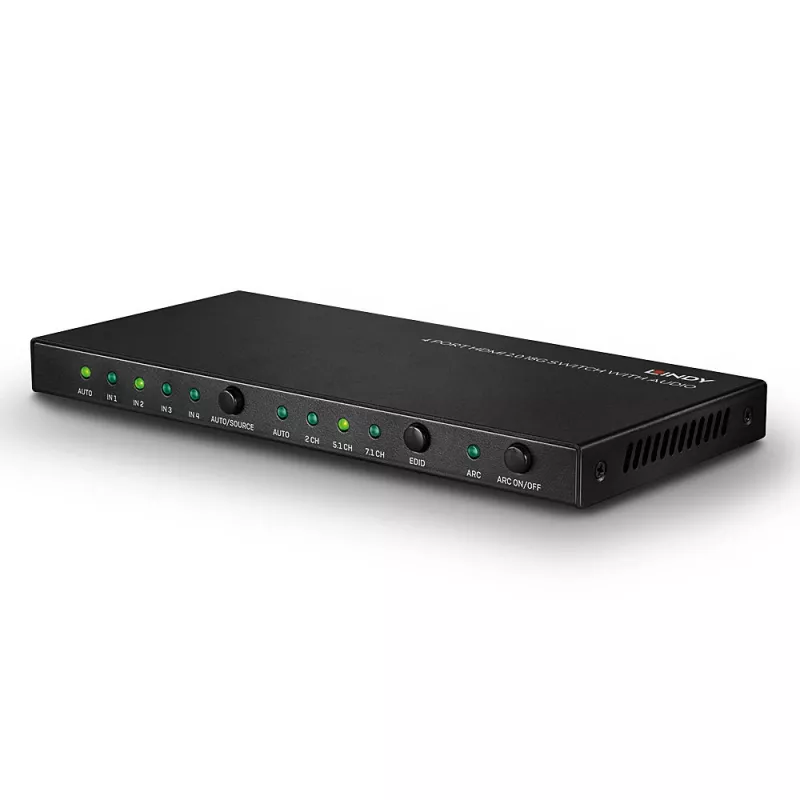 Lindy 38249 HDMI 2.0 18G perjungiklis su garsu, 4 prievadai, stalinis
