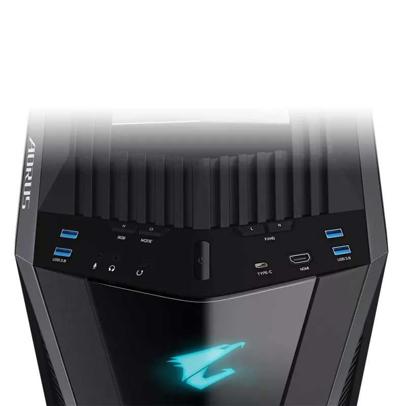 GIGABYTE AORUS C700 GLASS pilno bokšto kompiuterio korpusas - talpina iki E-ATX ir 420 mm radiatorių, 5 iš anksto sumontuoti 120 mm ventiliatoriai, USB 3.1 Type-C, RGB Fusion