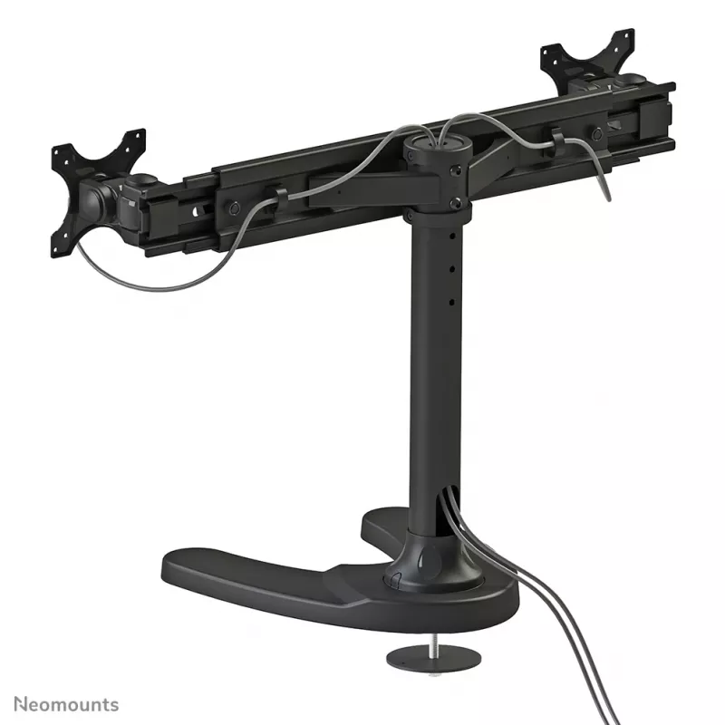 Neomounts FPMA-D700DD dviejų monitorių stalo stovas, judinamas, 19-30 colių (48,3-76,2 cm), 8 kg vienam ekranui, VESA 75x75-100x100, stovas/grommet tvirtinimas, juodas