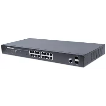 Intellinet 16 prievadų Gigabit Ethernet PoE+ žiniatinkliu valdomas jungiklis su 2 SFP prievadais, IEEE 802.3at/af, 374 W, 19 colių lentyninis