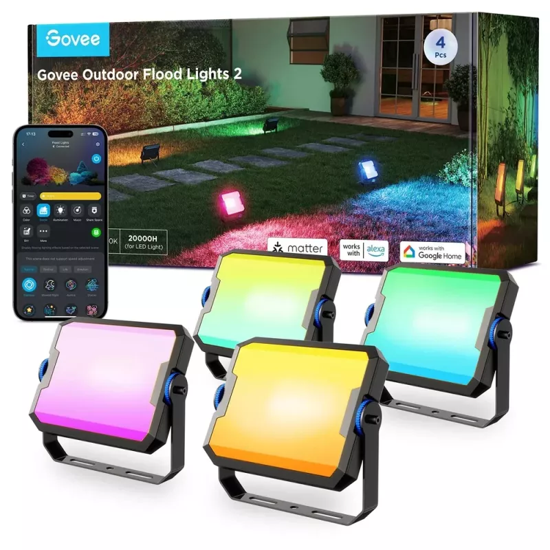 Protingas sodo apšvietimas Govee H8057 Wi‑Fi/Bluetooth, juodas, 148×68.9×72.4 mm, 11 kWh/1000h
