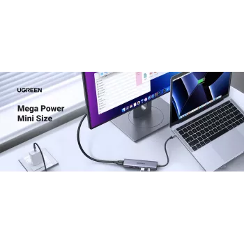 UGREEN USB-C stotelė 15596, 3× USB-A 3.2 Gen 1, 1× USB-C PD 100W, 1× HDMI 2.0, aliuminis