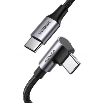 USB-C į USB-C laidas UGREEN 70643, USB 2.0, 1 m, 5 A, 480 Mbps, TPE korpusas, tiesus-kampinis lizdas, juoda/pilka
