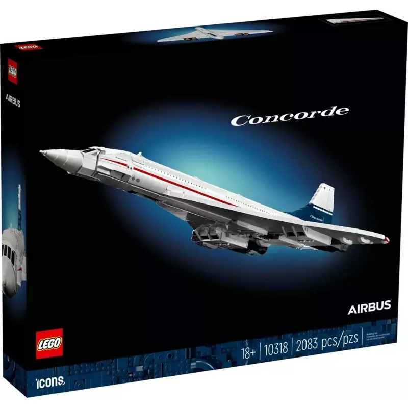 LEGO Icons lėktuvo modelis Concorde 10318, 2083 detalės, rekomenduojamas amžius 18+, dydis 320×100×140 mm