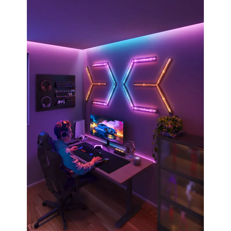 Govee Gaming Wall Lights (4+1) išmaniosios sieninės lempos – Wi‑Fi/Bluetooth, daugiaspalvės, 4 vnt., 370×45×30 mm