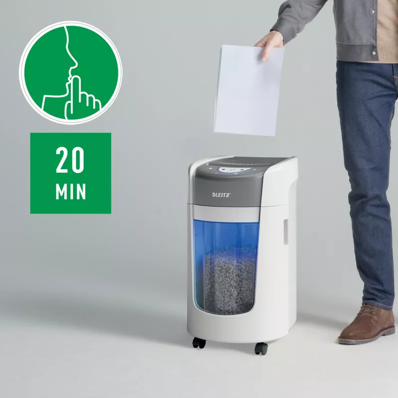 Smulkintuvas Leitz IQ OptiMax Home Office 225, mikro pjūvis, P5, 15 l, baltas