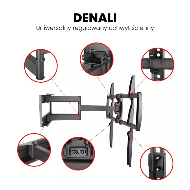 Sieninis TV laikiklis MONTIS DENALI MT162 37–105 colių ekranams, plieninis, 75 kg, VESA 200x100–800x600, pakreipimas/pasukimas/sukimas, 7,3–60,9 cm