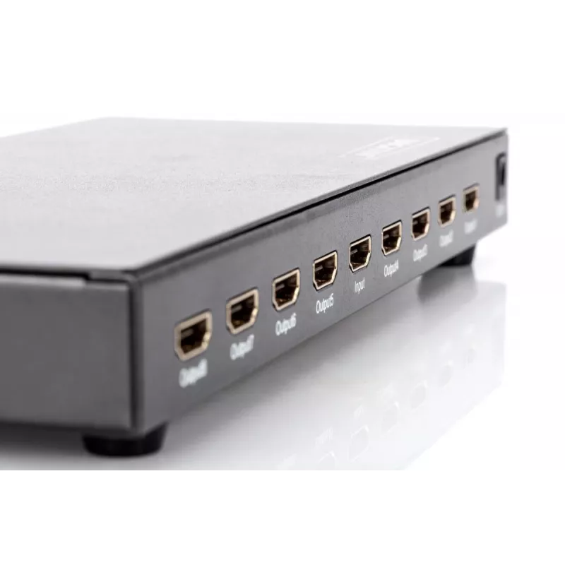 DIGITUS HDMI skirstytuvas, 8 prievadų 1080p, 3D, HDMI High Speed, 2.25 GHz/225 MHz, metalinis korpusas, juodas