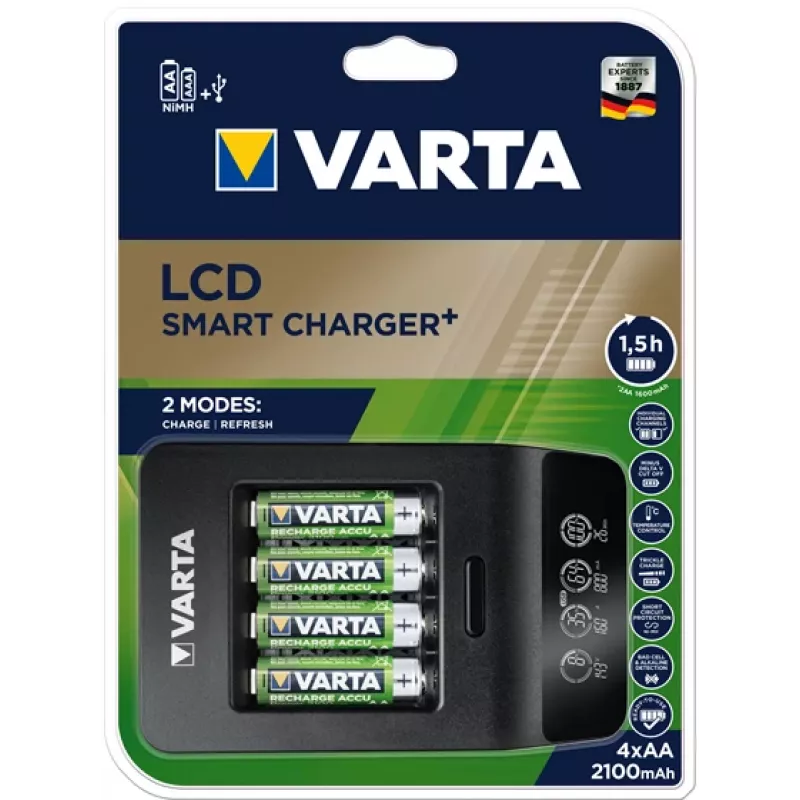 VARTA LCD Smart Charger+ įkroviklis su 4 AA baterijomis 2100 mAh