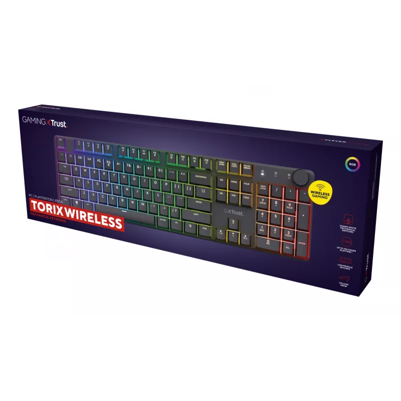 Trust GXT 868 Torix klaviatūra žaidimams USB + RF belaidė + Bluetooth QWERTY JAV anglų juoda