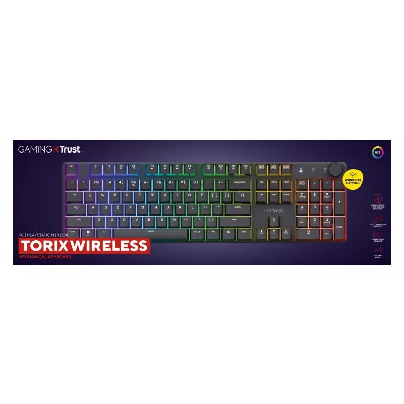 Trust GXT 868 Torix klaviatūra žaidimams USB + RF belaidė + Bluetooth QWERTY JAV anglų juoda