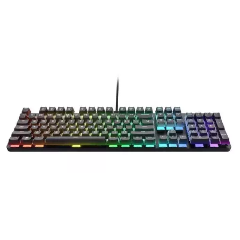 Mechaninė žaidimų klaviatūra TRUST GXT 871 Zora — pilno dydžio QWERTY US, RGB, N-key rollover, 104 klavišai, aliuminis, USB-A, 1,8 m