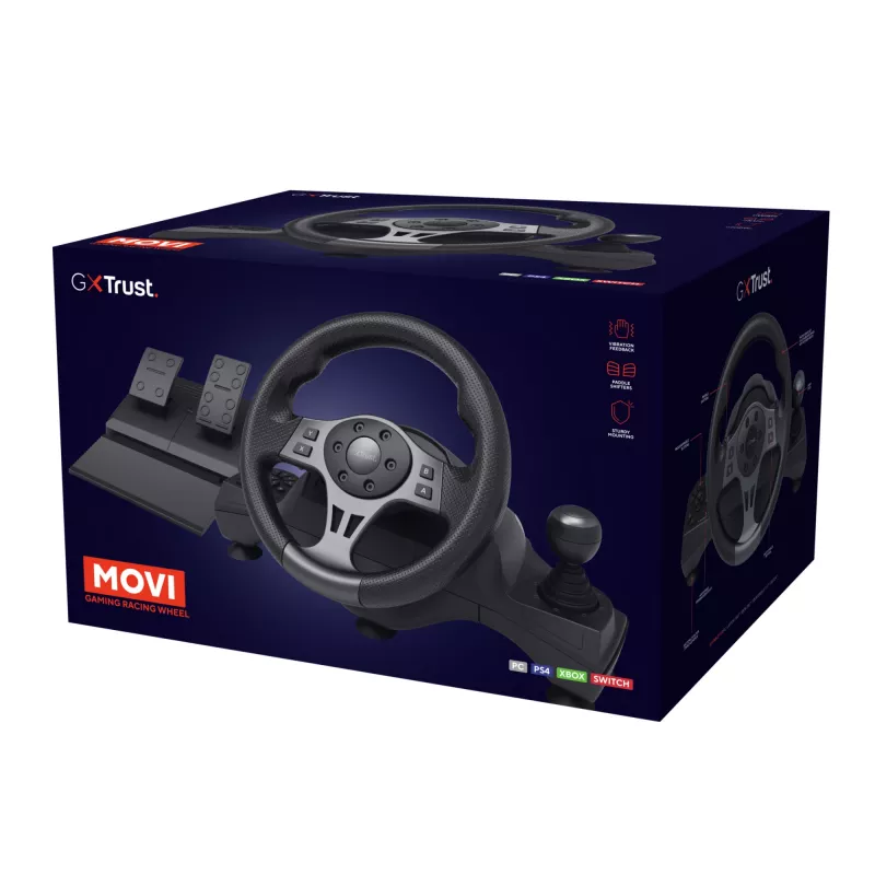 Trust GXT 289 Movi Black vairas su pedalais, USB, juodas, Nintendo Switch, PlayStation 4, Xbox One S/X, Xbox Series S/X