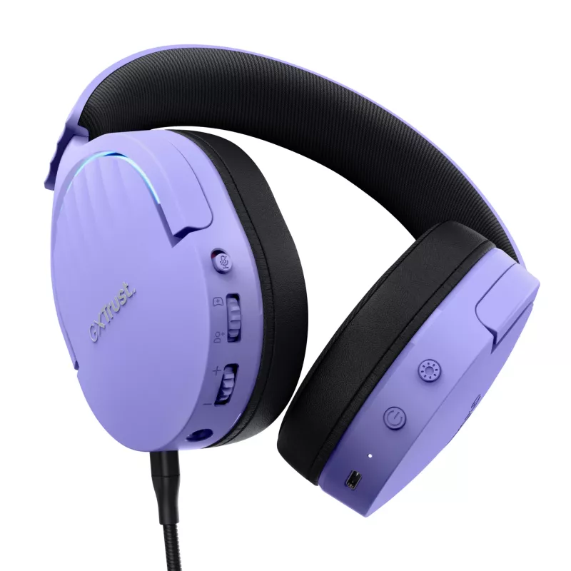 Ausinės Trust GXT 491P FAYZO laidinės ir belaidės, ausinė ant galvos, žaidimų, USB Type-A, Bluetooth, juoda, violetinė