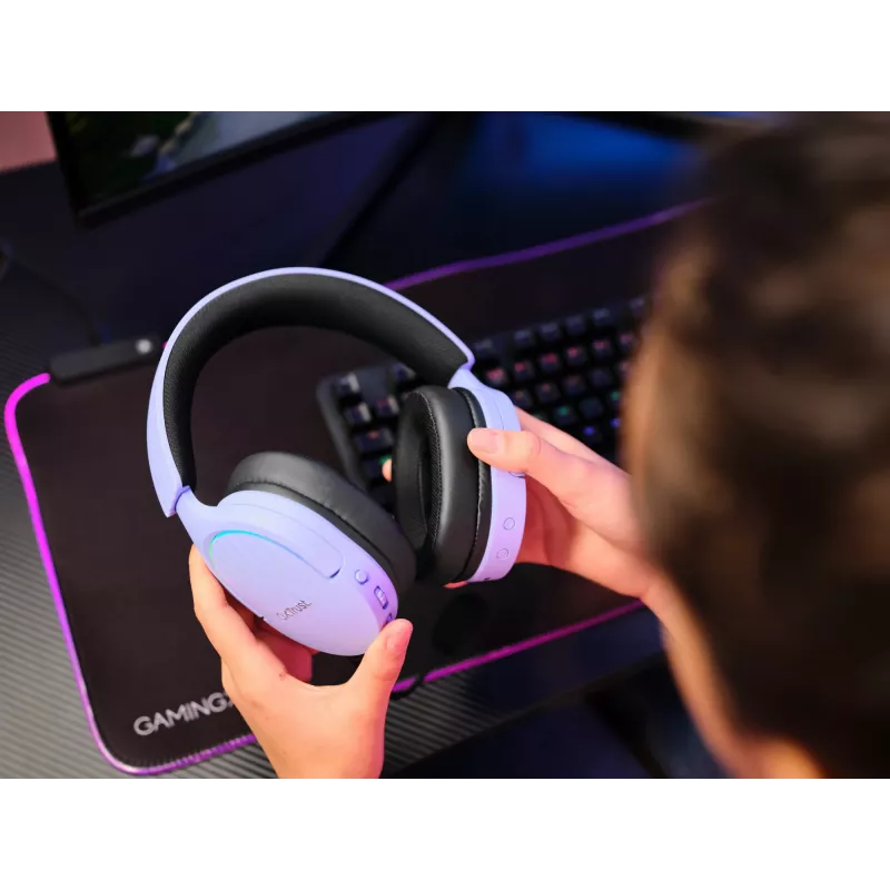 Ausinės Trust GXT 491P FAYZO laidinės ir belaidės, ausinė ant galvos, žaidimų, USB Type-A, Bluetooth, juoda, violetinė