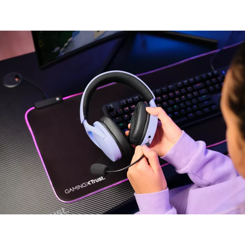 Ausinės Trust GXT 491P FAYZO laidinės ir belaidės, ausinė ant galvos, žaidimų, USB Type-A, Bluetooth, juoda, violetinė