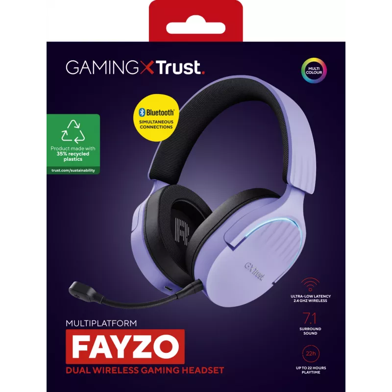 Ausinės Trust GXT 491P FAYZO laidinės ir belaidės, ausinė ant galvos, žaidimų, USB Type-A, Bluetooth, juoda, violetinė