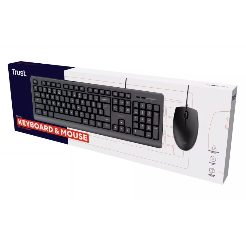 Trust Primo klaviatūros ir pelės rinkinys, USB, QWERTY, juoda