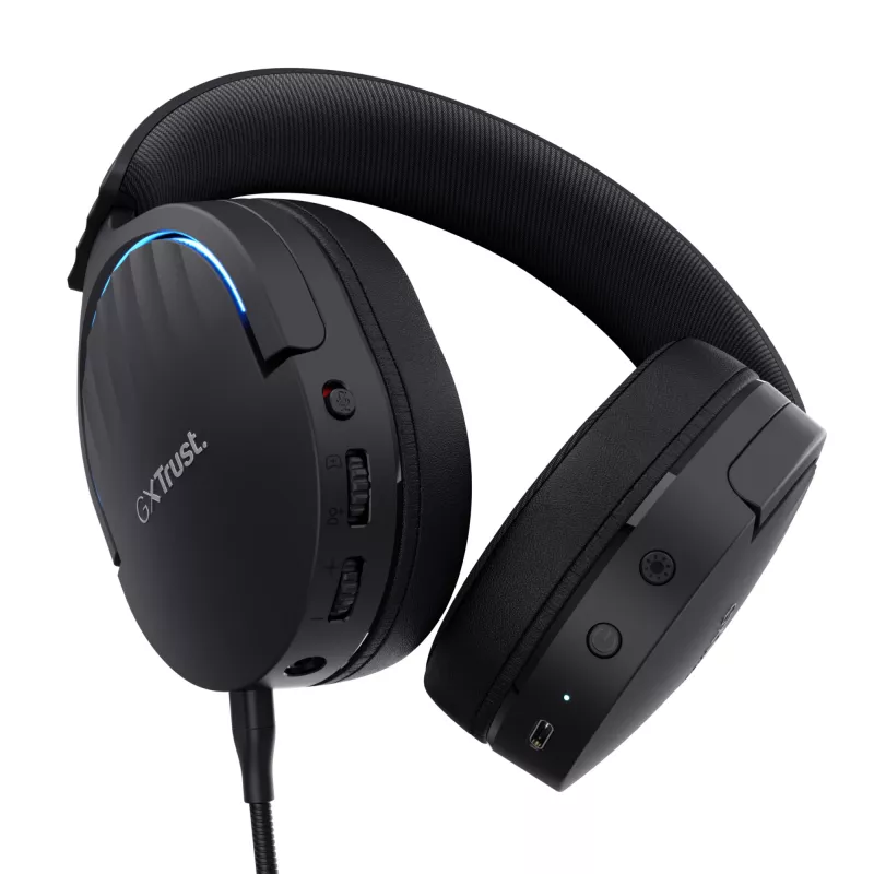 Trust GXT 491 Fayzo ausinės – laidinės ir belaidės, žaidimų, USB Type-C, Bluetooth, juodos