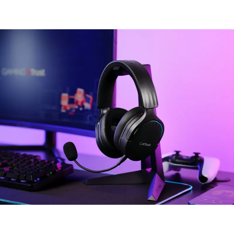 Trust GXT 491 Fayzo ausinės – laidinės ir belaidės, žaidimų, USB Type-C, Bluetooth, juodos