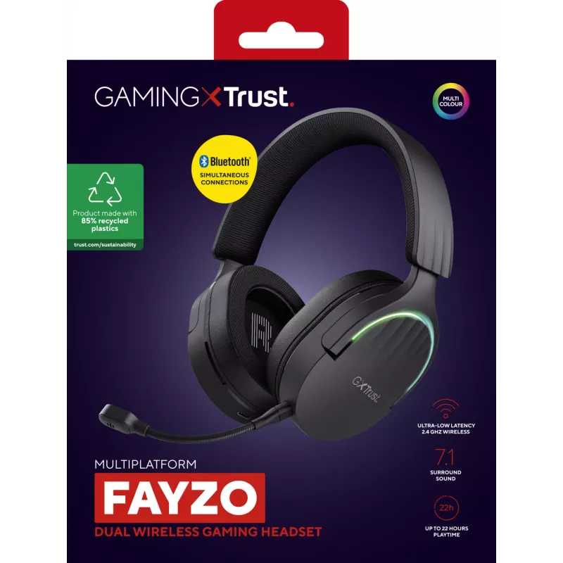 Trust GXT 491 Fayzo ausinės – laidinės ir belaidės, žaidimų, USB Type-C, Bluetooth, juodos