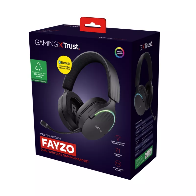 Trust GXT 491 Fayzo ausinės – laidinės ir belaidės, žaidimų, USB Type-C, Bluetooth, juodos