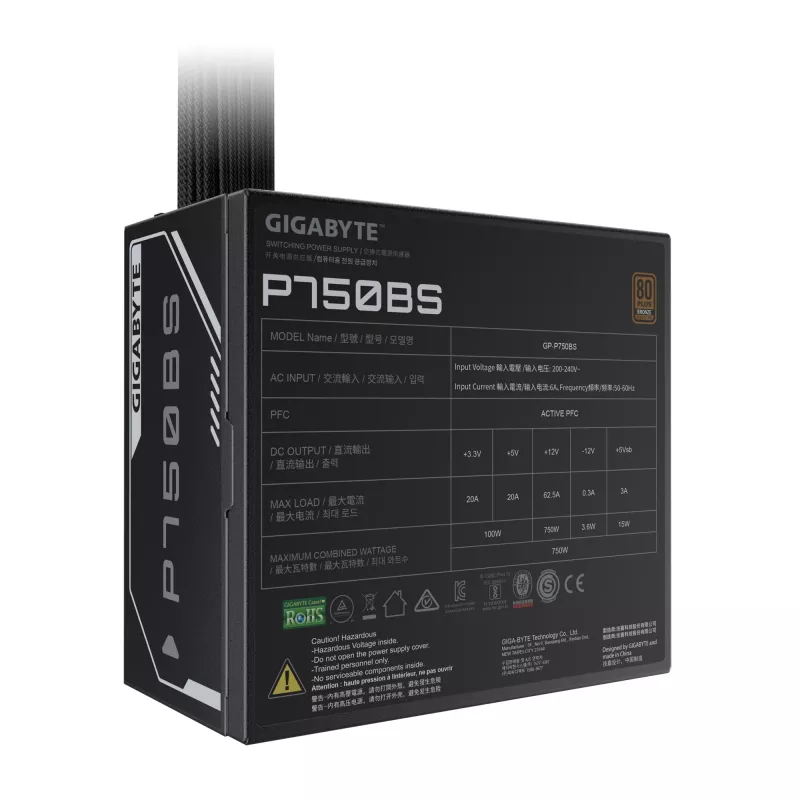 GIGABYTE P750BS maitinimo blokas - PCI-E 6+2 kontaktų x4, 80 PLUS Bronze, 120mm ventiliatorius, ATX suderinamas, EU kištukas