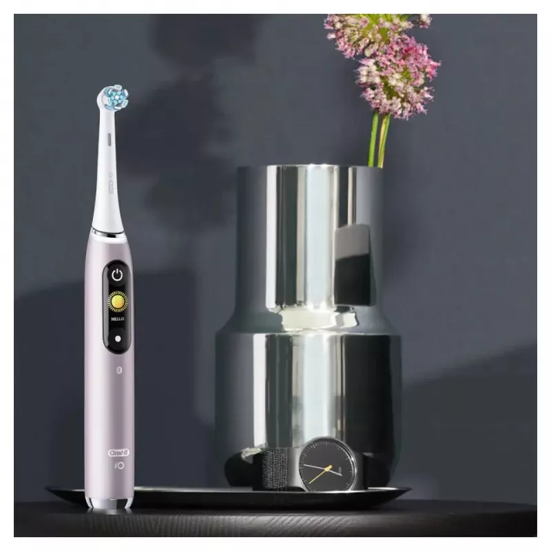 Elektrinis dantų šepetėlis Oral-B iO 9 suaugusiems, besisukantis, 2 rankenos, 2 šepetėlių galvutės, įmontuota baterija, 3 h įkrovimas, juoda/rožinė