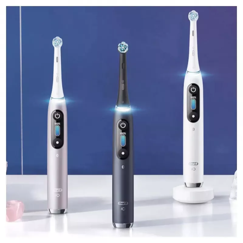 Elektrinis dantų šepetėlis Oral-B iO 9 suaugusiems, besisukantis, 2 rankenos, 2 šepetėlių galvutės, įmontuota baterija, 3 h įkrovimas, juoda/rožinė