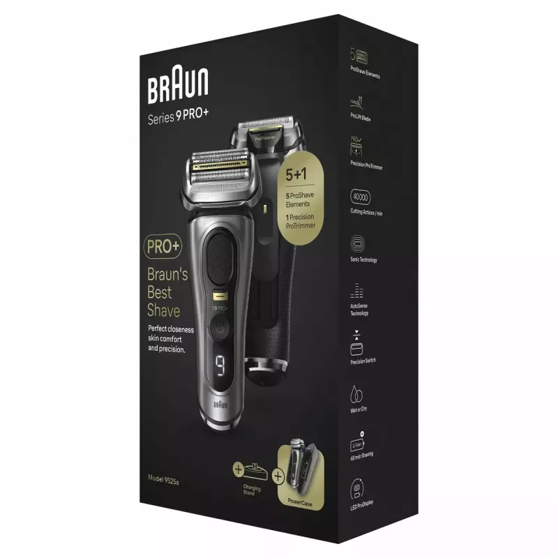 Braun Series 9 Pro+ 9525s šlapias ir sausas skutimosi prietaisas su ProTrimmer, metalinis