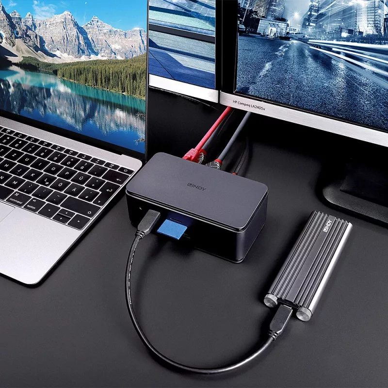 Lindy DST-Pro USB4 USB-C nešiojamojo kompiuterio dokų stotelė