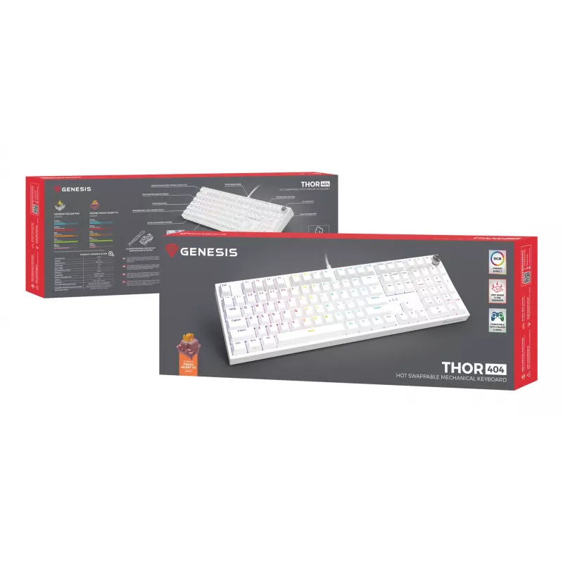 GENESIS NKG-2300 klaviatūra, laidinė, USB, mechaninė, QWERTY, RGB LED, balta