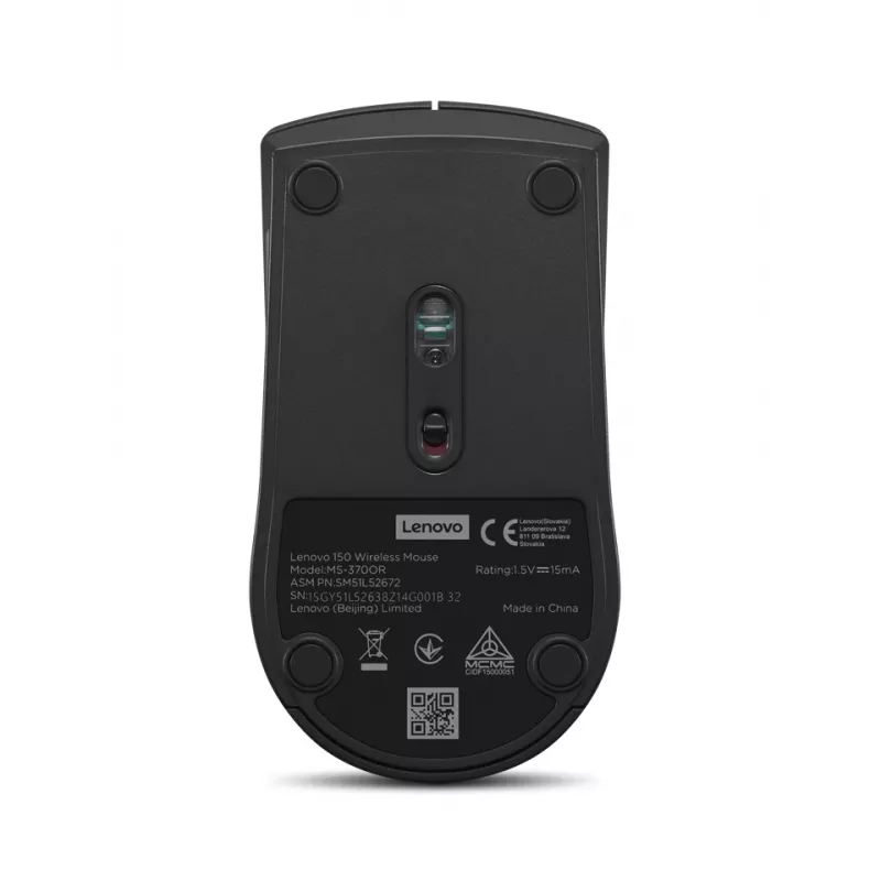 Belaidė pelė Lenovo 150 GY51L52638 – ambidekstrinė, optinė 1000 DPI, 2,4 GHz nano USB imtuvas, juoda, AA baterija