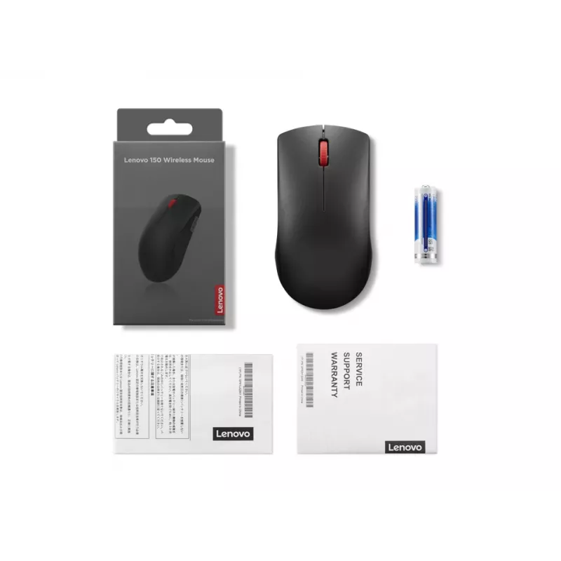 Belaidė pelė Lenovo 150 GY51L52638 – ambidekstrinė, optinė 1000 DPI, 2,4 GHz nano USB imtuvas, juoda, AA baterija