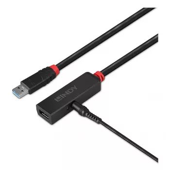Lindy 5m USB 3.0 aktyvus ilginimo kabelis, plonas, USB 3.2 Gen 1 (3.1 Gen 1) Type-C, juodas, ABS
