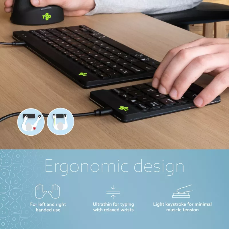 R-Go Tools Skaitmeninis klavišų blokas R-Go Numpad Break, ergonominis skaičių blokas su pertraukų programine įranga, laidinis, juodas