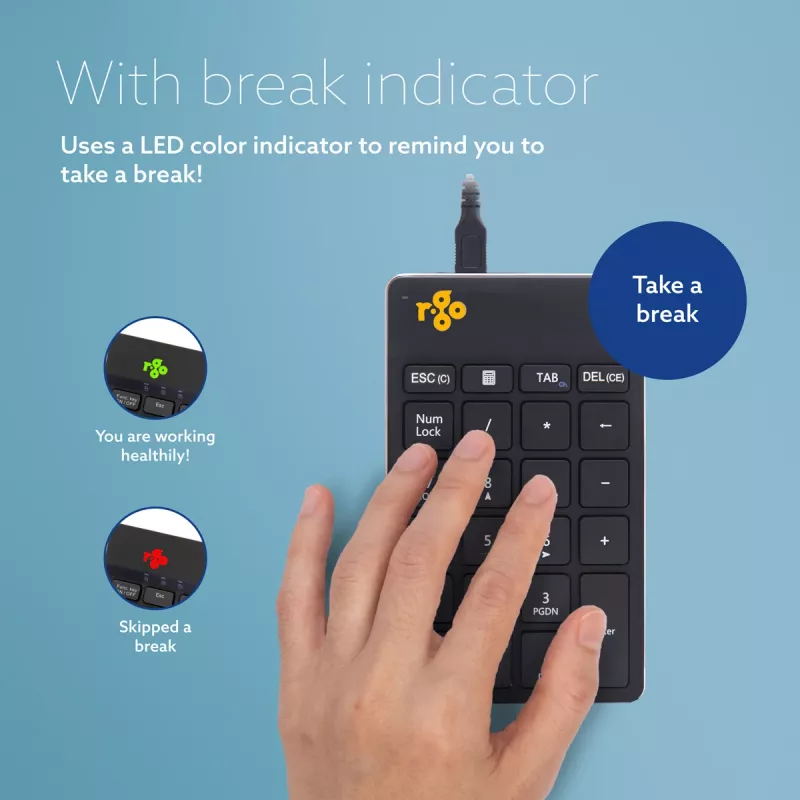 R-Go Tools Skaitmeninis klavišų blokas R-Go Numpad Break, ergonominis skaičių blokas su pertraukų programine įranga, laidinis, juodas