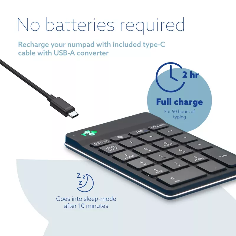 R-Go Tools Numpad Break, ergonominis skaitmeninis blokas su pertraukų programine įranga, Bluetooth, juodas