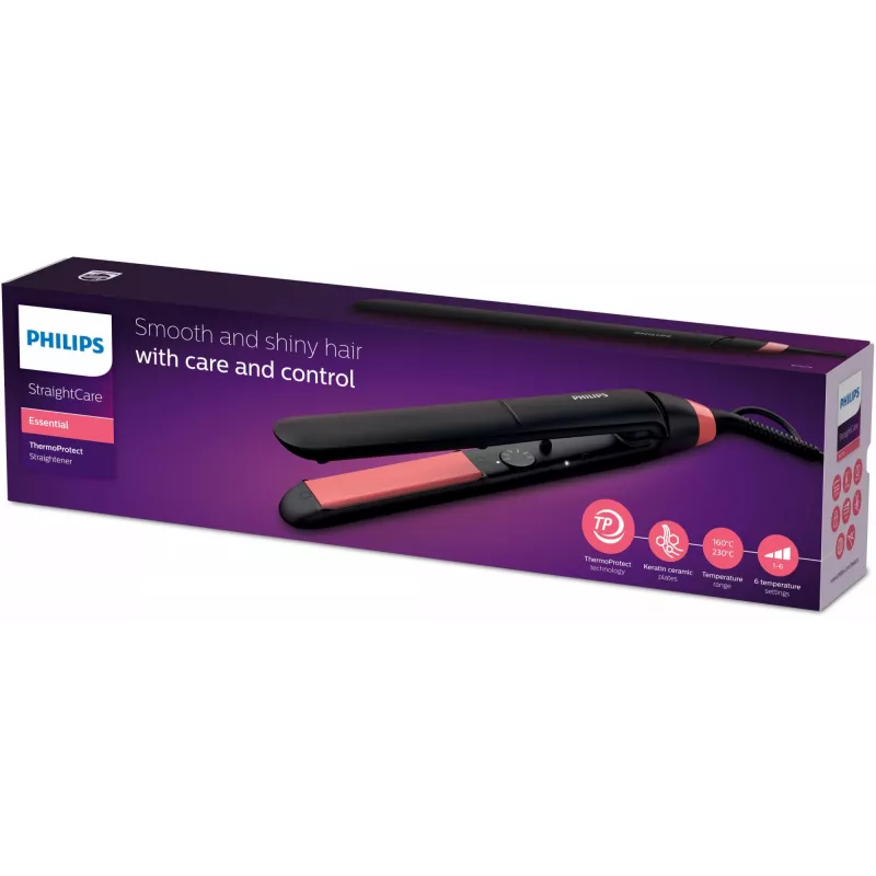 Philips Essential ThermoProtect tiesintuvas, šukos su šildymu, šilta, 160 °C, 230 °C, 30 s, 3 s