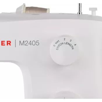 Pusiau automatinė siuvimo mašina SINGER M2405 – mechaninė, 11 programų, 8 siūlių raštai, 70 W, balta