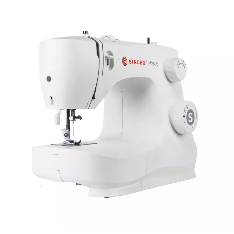 Pusiau automatinė siuvimo mašina SINGER M2405 – mechaninė, 11 programų, 8 siūlių raštai, 70 W, balta